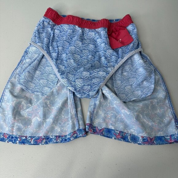 Peter Millar Swim Trunks Size M Blue Seaside Baja Flowers Starfish Beach - Picture 7 of 9